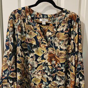EUC Christopher & Banks - Long Sleeve Top - Earth Tones Floral